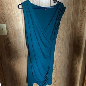 V-neck side ruched Ann Taylor teal dress